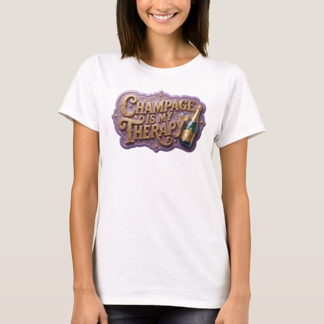 Lekfull Orange CHAMPAGNE ÄR MIN TERAPI Slogan T-sh T Shirt (Framsida)