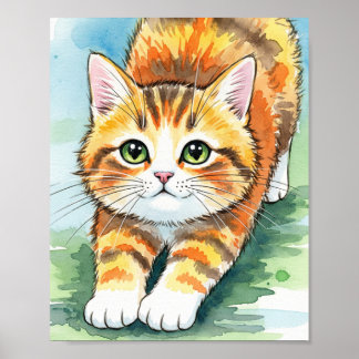 Lekfull Orange Tabby Kattunge Vattenfärg Konst Aff Poster