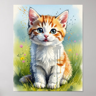 Lekfull orange tabby kattunge vattenkonstkonstaffi poster