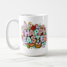 Lekfull påskkonst med kaninöron och blommor kaffemugg