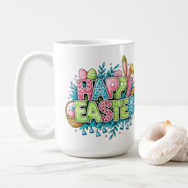 Lekfull påskkonst med kaninöron och blommor kaffemugg (Med munk)