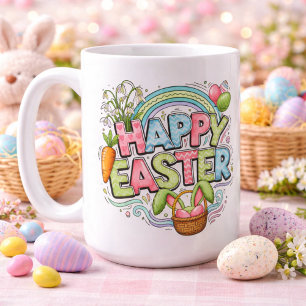 Lekfull påskkonst med kaninöron och blommor kaffemugg