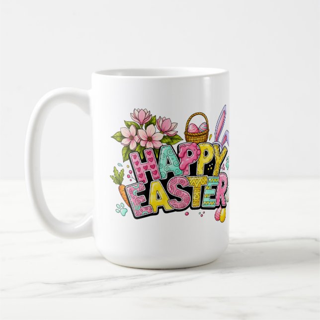 Lekfull påskkonst med kaninöron och blommor kaffemugg (Vänster)
