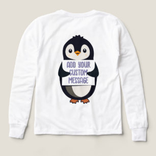 Lekfull pingvin med en skylt för ditt meddelande t shirt