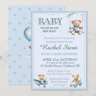 Lekfull pojke Teddybjörn Baby Shower-inbjudan Inbjudningar