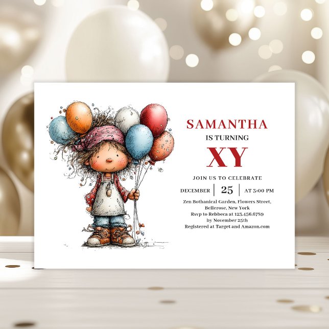 Lekfull pojkfödelsedagsfärgglad inbjudan (Whimsical Girl Birthday Colorful invitation)