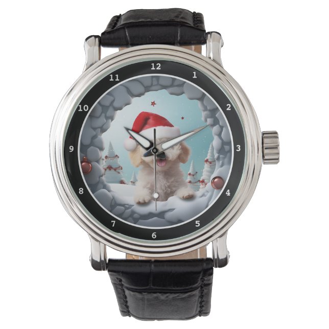 Lekfull Pudel Hund Vinter Semester Bild Armbandsur (Framsida)