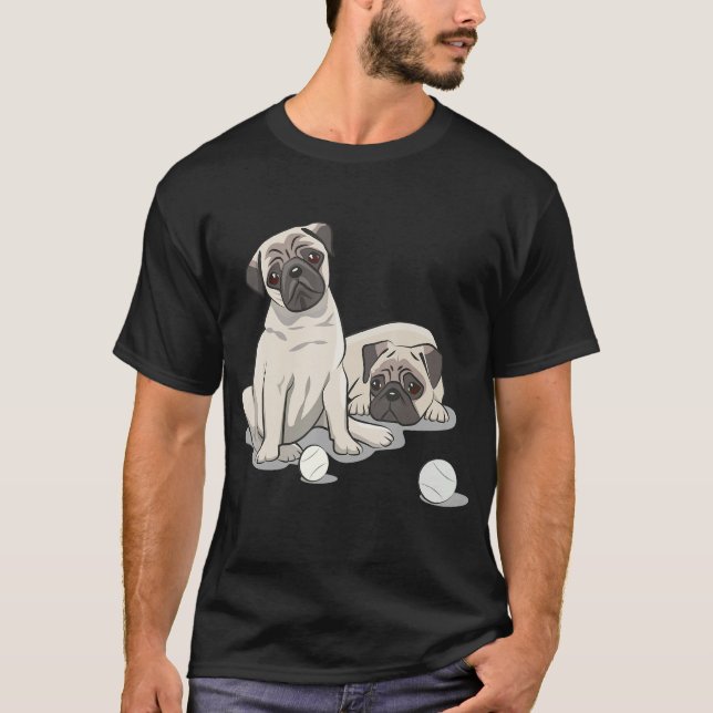 Lekfull Pug-design T Shirt (Framsida)