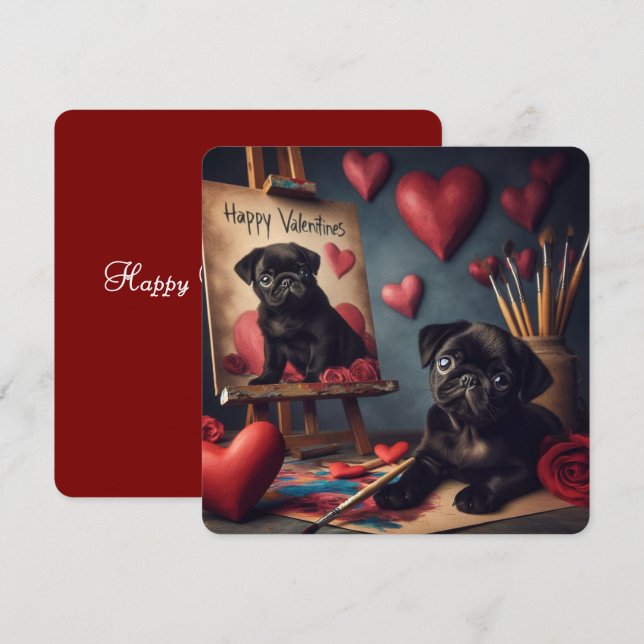 Lekfull Pug Valentine-kort • Sött Hundkärlek Julkort (Fram/baksida)