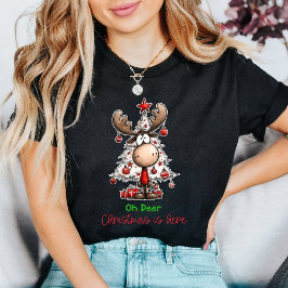 Lekfull ren “Åh hjort julen är här” Söt T Shirt