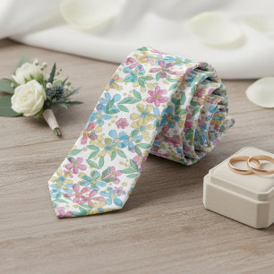 Lekfull Retro Blå Rosa Blommig Bröllops Slips