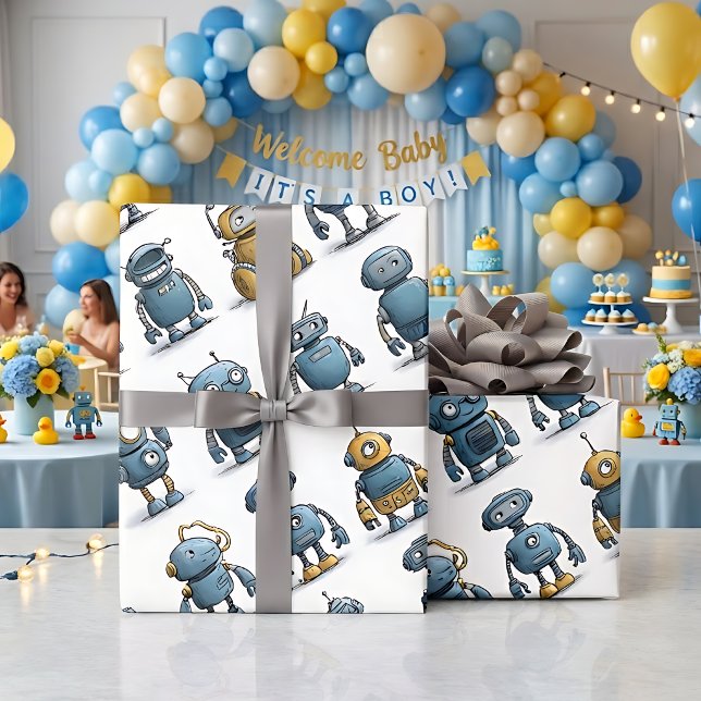 Lekfull Robotpresentpapper med Tecknad Stil Presentpapper (Skapare uppladdad)