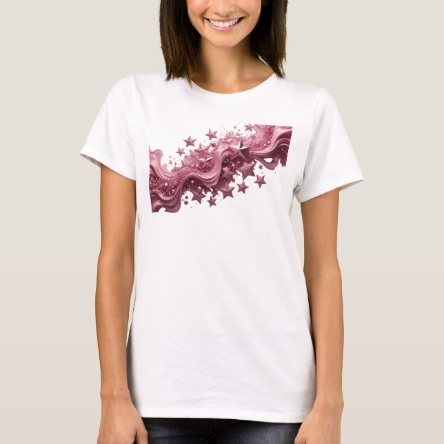 Lekfull röd PINK STARS textdesign T Shirt (Framsida)