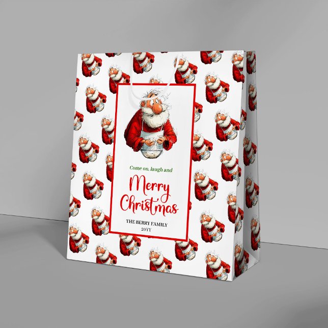 Lekfull rolig jul tomte mjuk vattenfärg julpåse (Playful funny Santa soft watercolor Christmas bag)