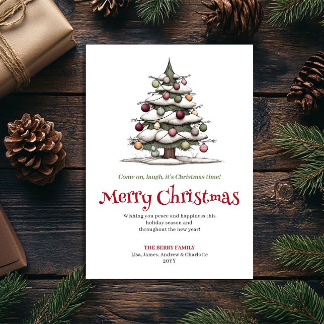 Lekfull Rolig Julgran Digital Välkomsthälsning Julkort (Playful Funny Christmas Tree Digital Greeting Holiday Card)