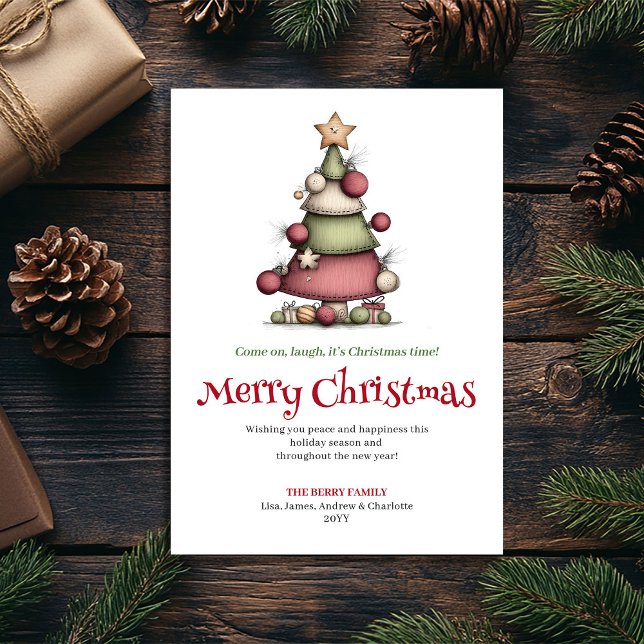 Lekfull Rolig Julgran Vattenfärg Julhälsning Julkort (Playful Funny Christmas Tree Watercolor Greeting)
