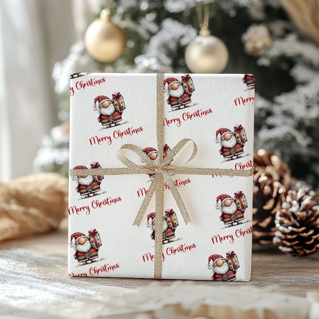 Lekfull Rolig Tomte Tecknad Jul Förpackning  Presentpapper (Playful Funny Santa Cartoon Christmas Wrapping Paper)