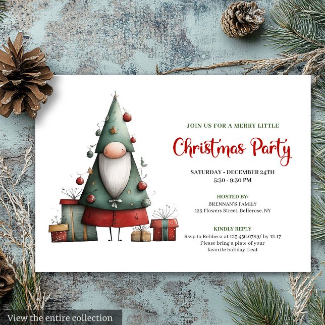 Lekfull Rolig Tomte Vattenfärg Festinbjudan Inbjudningar (Playful Funny Santa Watercolor Christmas Invitation)