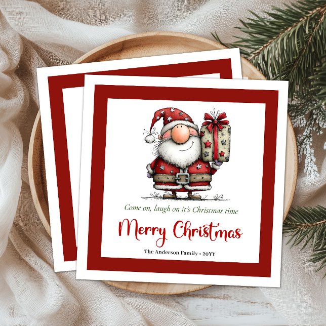 Lekfull Rollig Excentrisk Tomte Tecknad Jul  Pappersservett (Playful Funny Quirky Santa Cartoon Christmas Napkins)