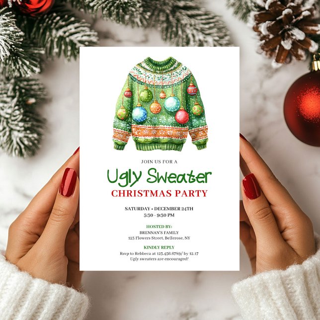 Lekfull Rollig Fjulig Jultröja Jul Inbjudan (Playful Funny Ugly Sweater Holiday Invite)