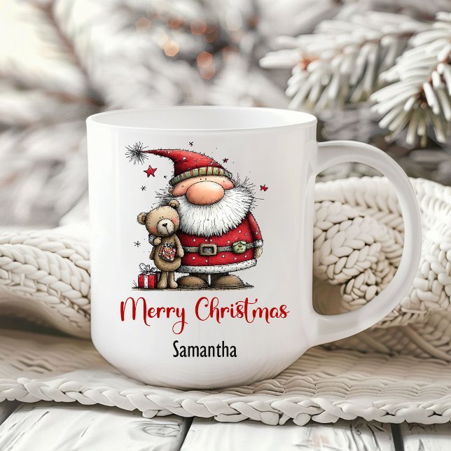 Lekfull Rollig Tomte Minimalistisk Kaffe Mugg (Playful Funny Santa Claus Minimalist Coffee Mug)