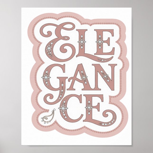 Lekfull Rosa ELEGANS 3D Text Konst Poster (Framsidan)