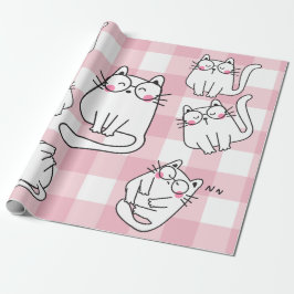 Lekfull Rosa Katt Illustration Presentpapper