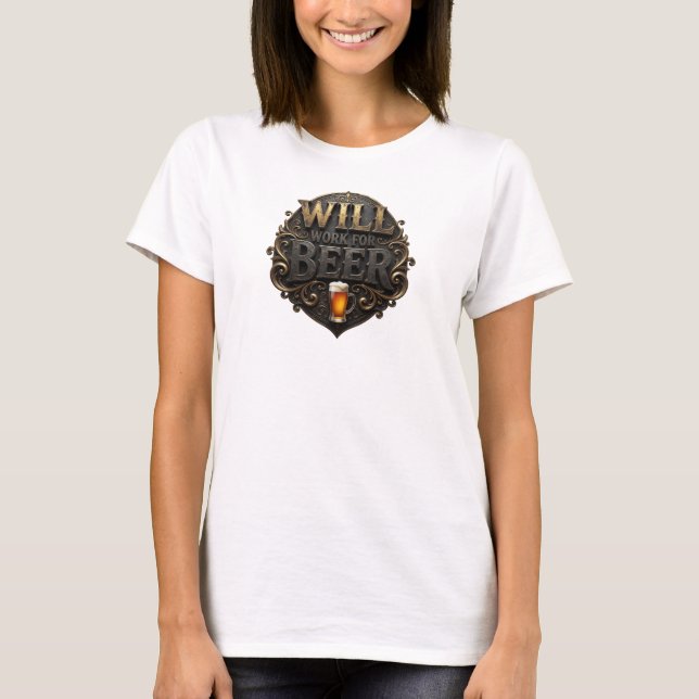 Lekfull Rosa KOMMER ATT ARBETA FÖR ÖL Tryck T Shirt (Framsida)