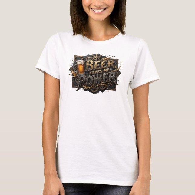 Lekfull Rosa ÖL GER MIG KRAFT T-shirt (Framsida)