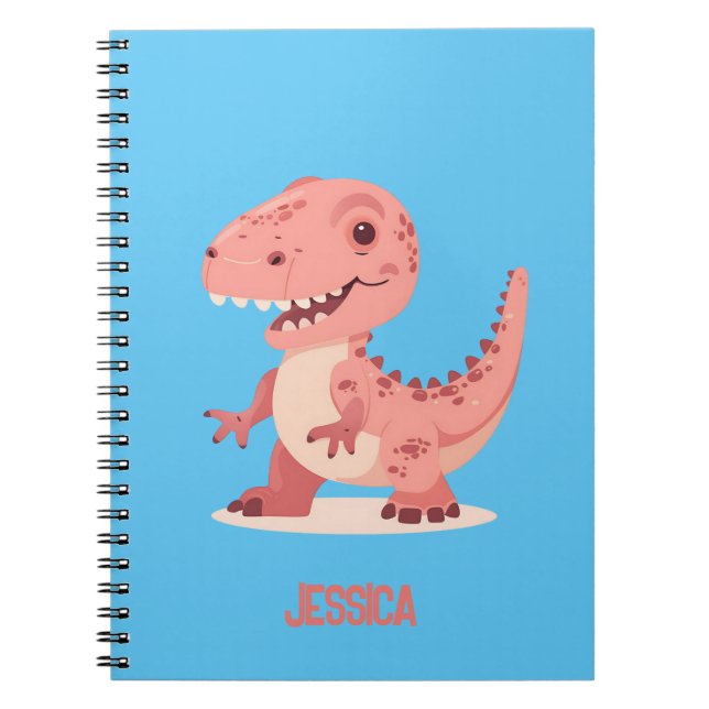 Lekfull Rosa T-Rex Dino Med Barns Namn Anteckningsbok (Framsidan)