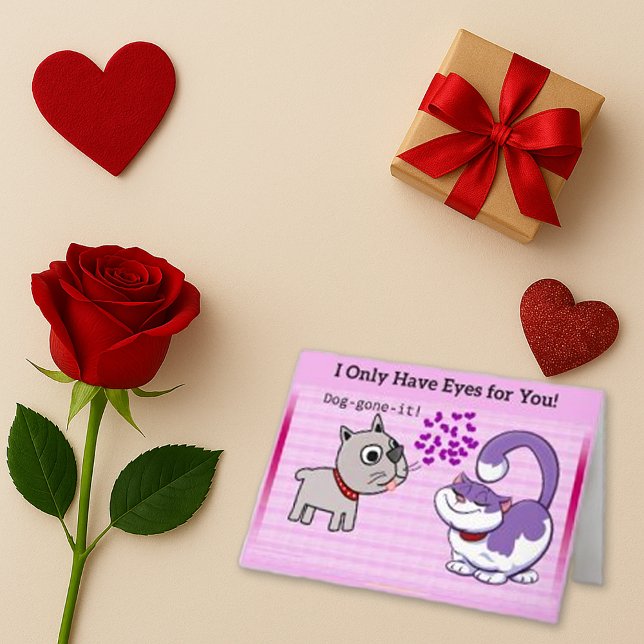 Lekfull rosa tecknad hund katt kärlek  helgkort (Skapare uppladdad)