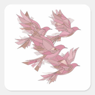 Lekfull Rosa TRE ROSA FÅGLAR I FLYKT Klistermärke
