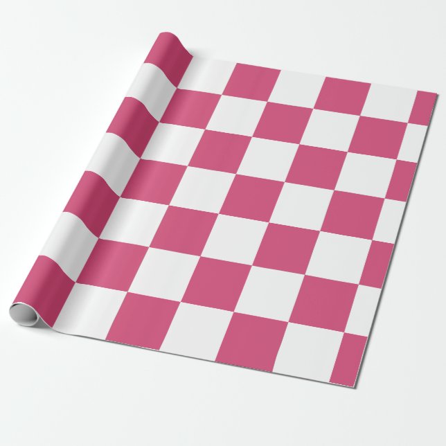Lekfull Rosa Vit Rutig – Söt Glädje Presentpapper (Utrullad)