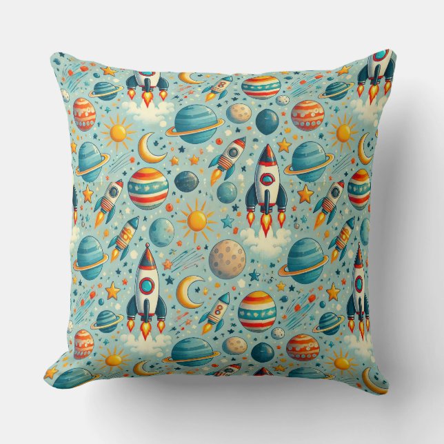 🚀🌌 Lekfull Rymdäventyr Dekoration Present ✨ Kudde (Framsida)