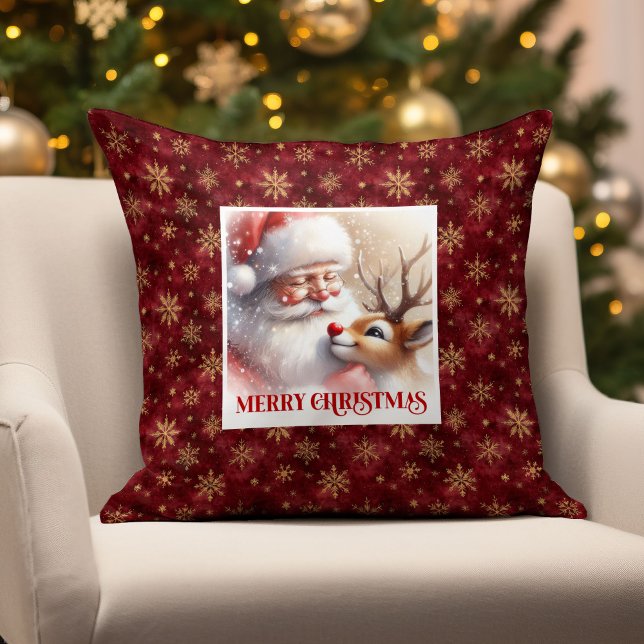 Lekfull Santa Rudolph Julkudde Glad Jul  Kudde (Playful Santa Rudolph Xmas Pillow Merry Holiday )