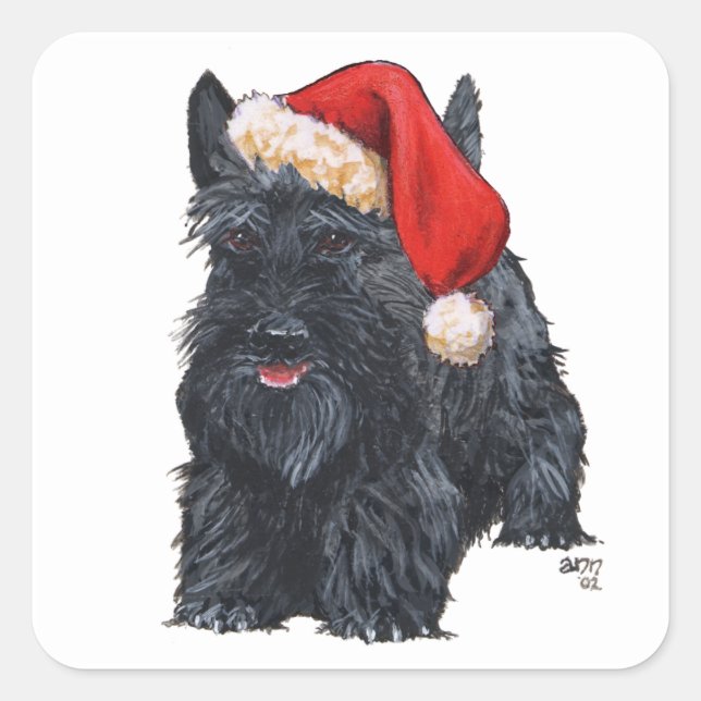 Lekfull Scottish Terrier Tomte Fyrkantigt Klistermärke (Framsida)
