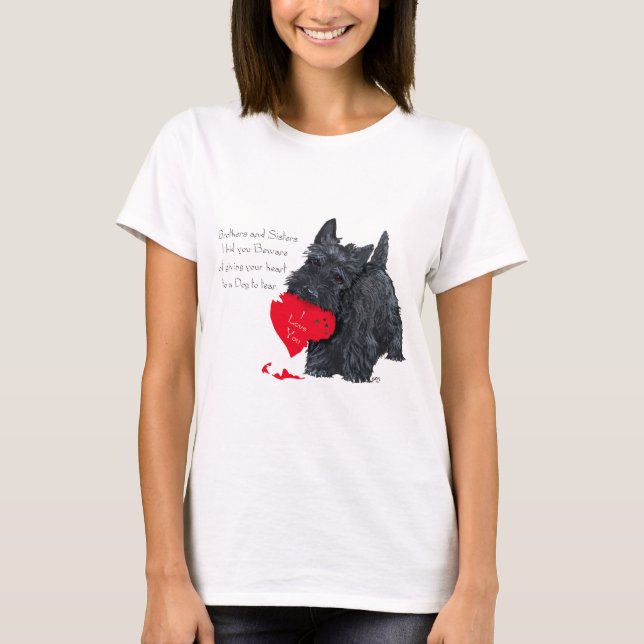 Lekfull Scottish Terrier Valentine klagan Tee Shirt (Framsida)