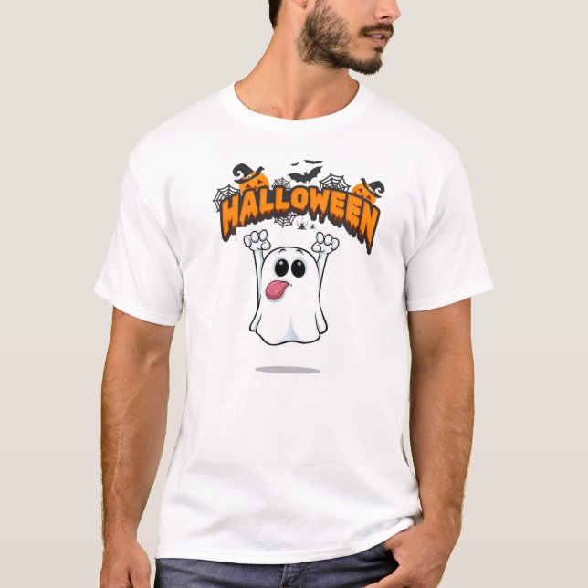 Lekfull seriefigur spöke sticker ut tungan t shirt (Framsida)