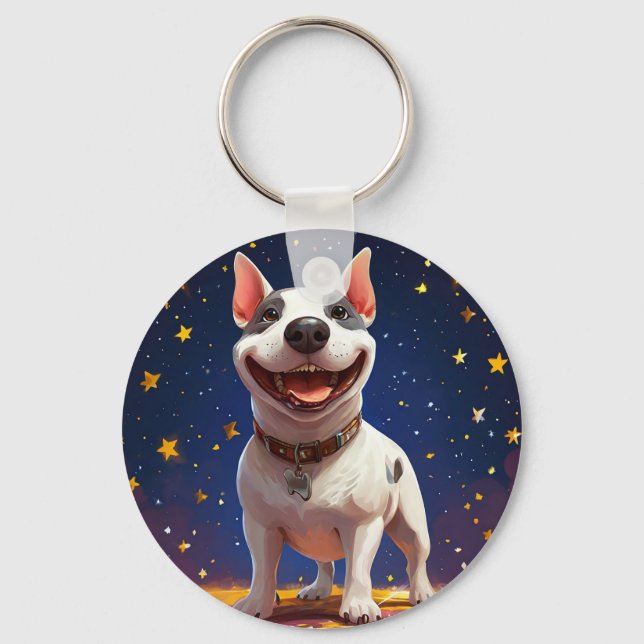 Lekfull serieteckning hund med livfulla färger nyckelring (Framsida)
