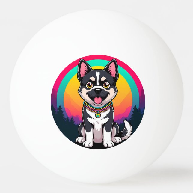 Lekfull serieteckning hund pingisboll (Framsidan)
