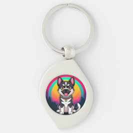 Lekfull serieteckning hund swirl silverfärgad nyckelring