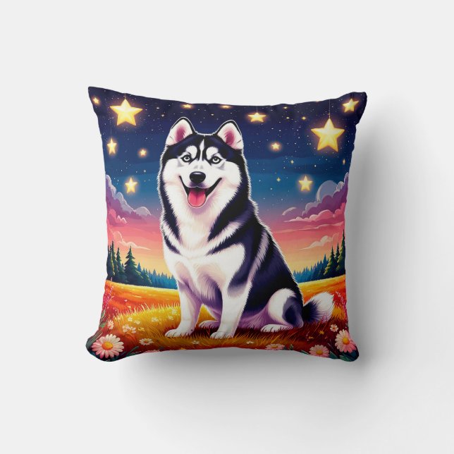 Lekfull Siberisk Husky Kudde (Framsida)
