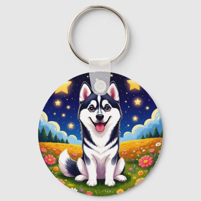 Lekfull siberisk husky nyckelring (Framsida)