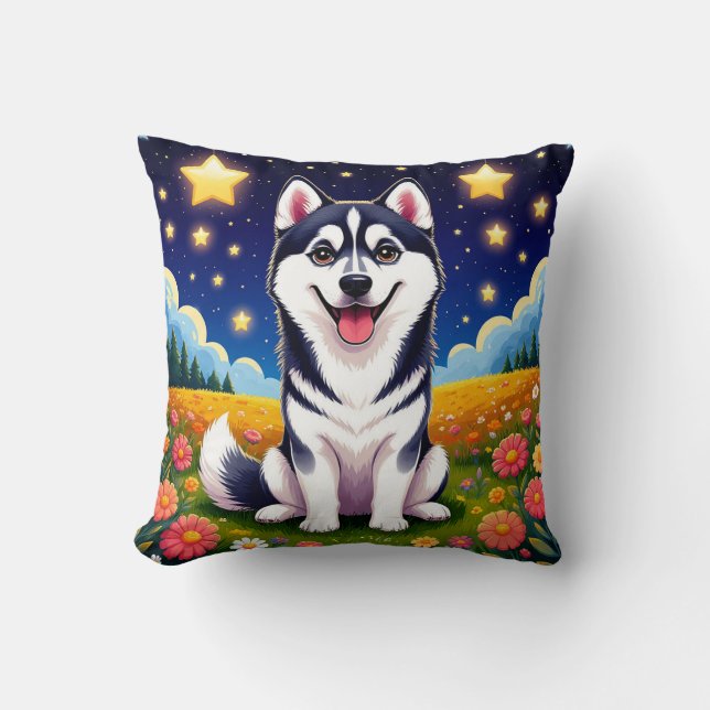 Lekfull sibirisk husky kudde (Framsida)