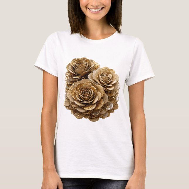 Lekfull silver GOLDEN ROSES Statement-design T Shirt (Framsida)