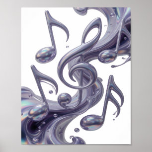 Lekfull Silver MUSIK I RÖRELSE Konstnärligt motiv Poster