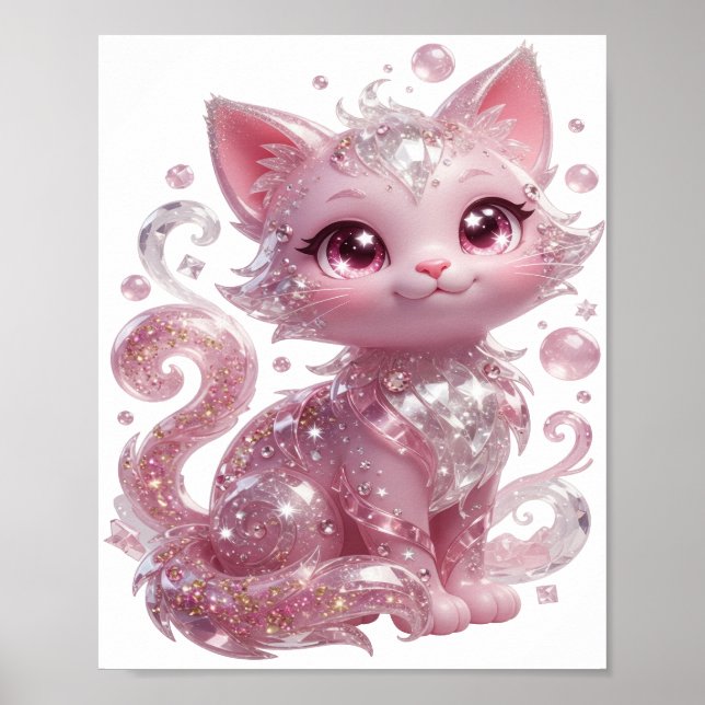 Lekfull Silver ROsa GLITTER KATT Poster (Framsidan)