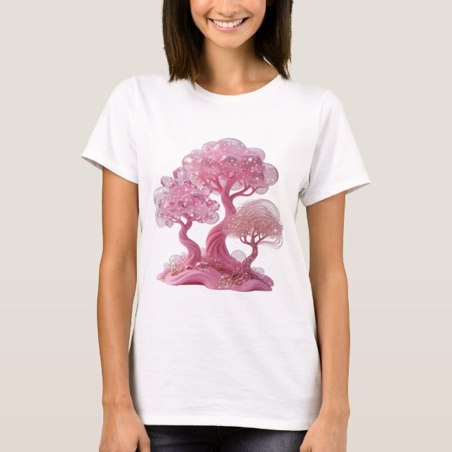 Lekfull Silver ROSA KRISTALL TRÄD Tryck T Shirt (Framsida)