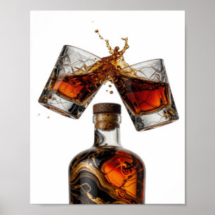 Lekfull Silver WHISKYFLASKA OCH GLAS STänk Poster
