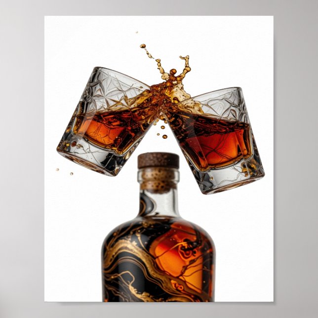 Lekfull Silver WHISKYFLASKA OCH GLAS STänk Poster (Framsidan)